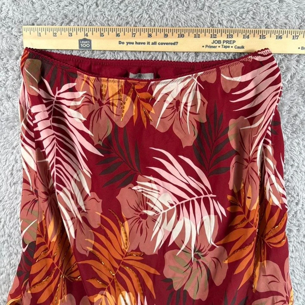 Red‎ floral silk maxi skirt with ruffle hem